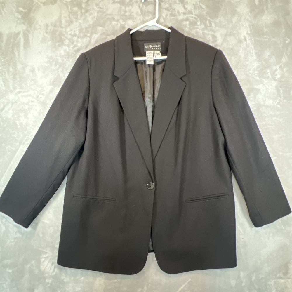 Sag Harbor Blazer Vintage 100% Wool Jacket Size 20W Black One‎ Button Closure